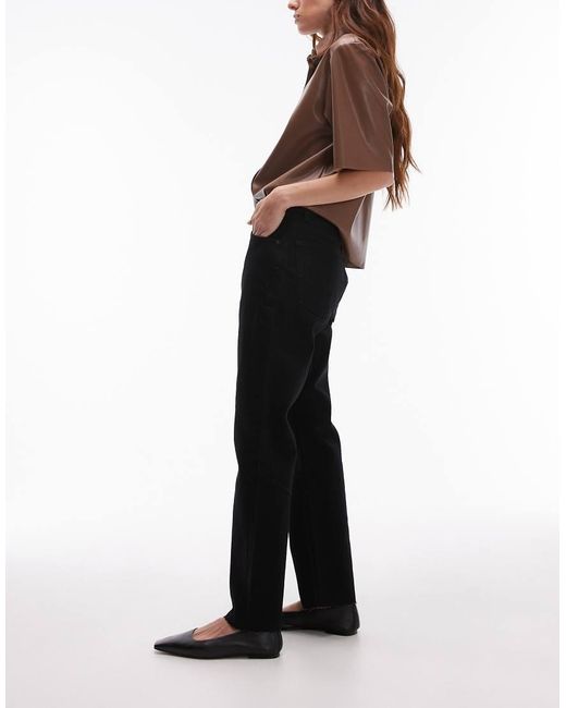 TOPSHOP Black Mid Rise Straight Cropped Jean With Raw Hems