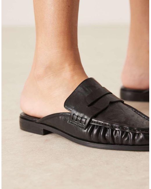 ASOS Brown Wide Fit Mouse Ruched Detail Loafer Mules