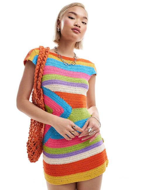 Elsie & Fred Orange Bright Crochet Mini Dress