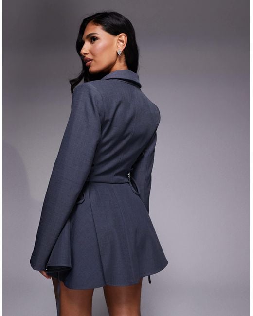 ASOS Blue Cinched Blazer Playsuit With Tie Side Detail