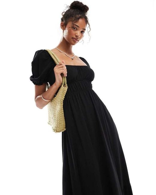 Miss Selfridge Black Puff Sleeve Maxi Dress