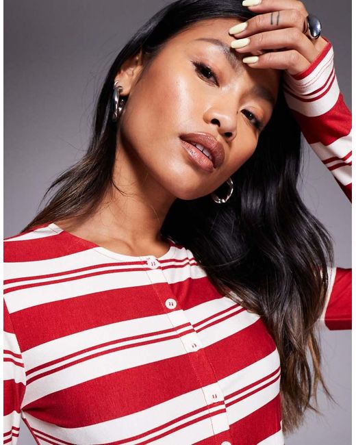 Kaiia Red Exclusive Super Soft Jersey Button-through Long Sleeve Top