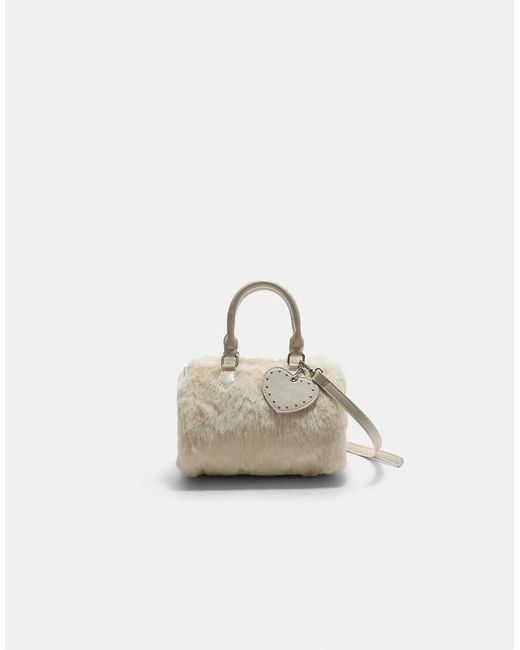 Stradivarius Natural Faux Fur Heart Bowling Bag