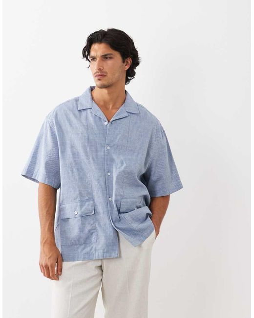 ASOS Blue Oversized Revere Stripe Shirt for men