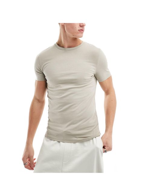 ASOS Natural 3 Pack Muscle Fit Crew Neck T-shirt for men