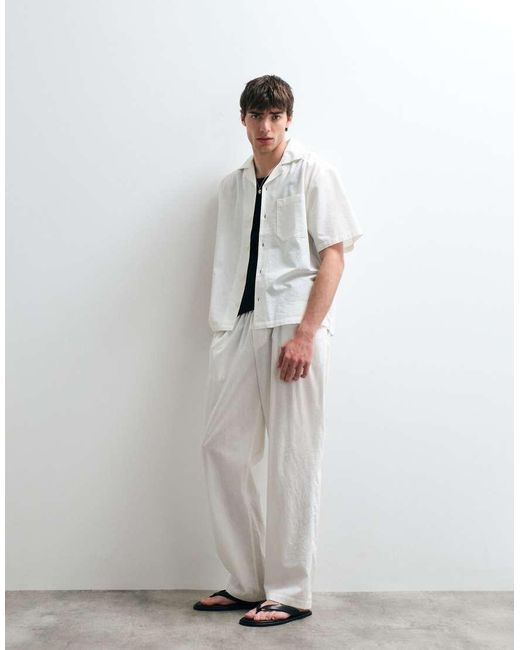 ASOS COLLECTIVE White Ac-b-253 Classic Straight Fit Cotton Pants With Linen for men