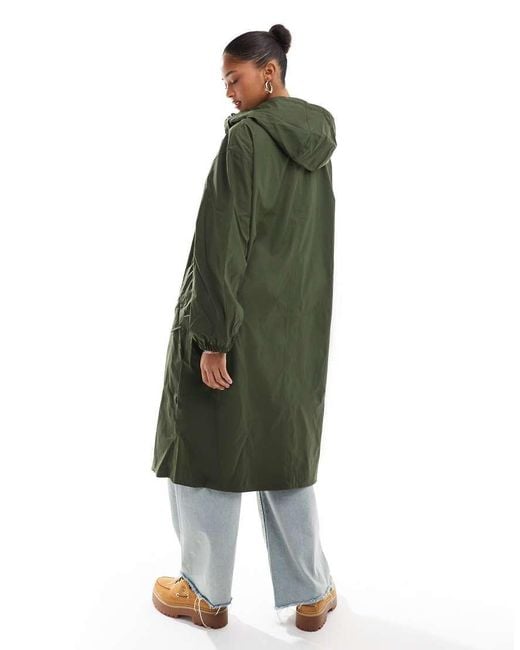 ASOS Green Rubberised Rain Parka Coat
