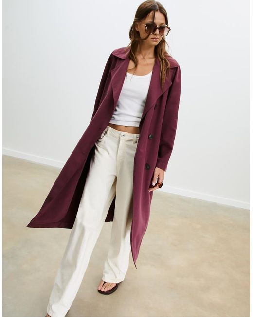 Stradivarius Red Long Loose-Fitting Oversize Trench Coat