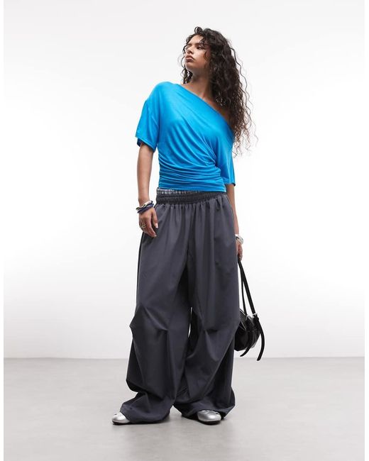 Collusion Blue Off Shoulder Drapey Top