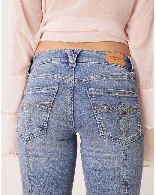 Gina Tricot Blue Low Rise Flare Leg Jeans With Front Panel Detail