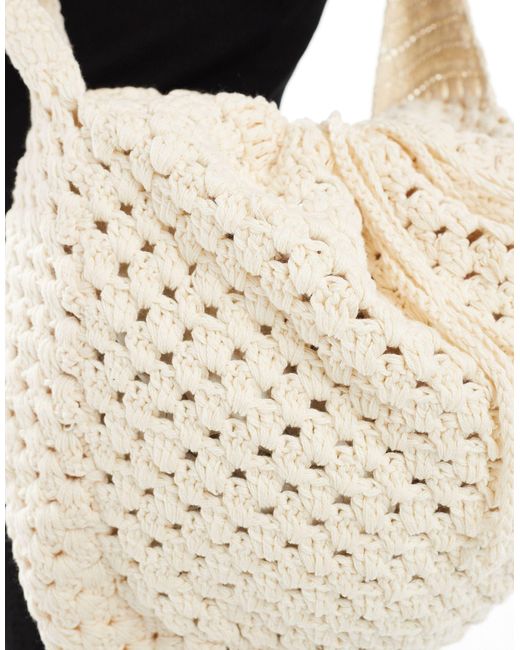 ASOS White Crochet Tote Bag With Ruched Closure for men