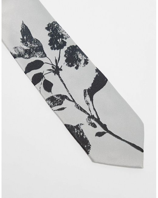 ASOS White Slim Tie With Flower Print for men