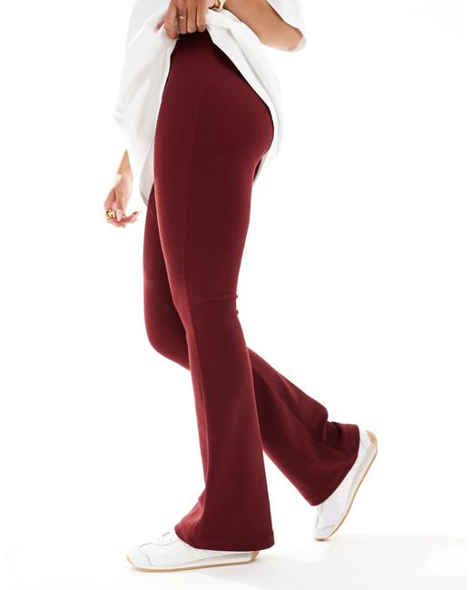 ASOS Heavyweight Rib Flare Pants in Red | Lyst UK