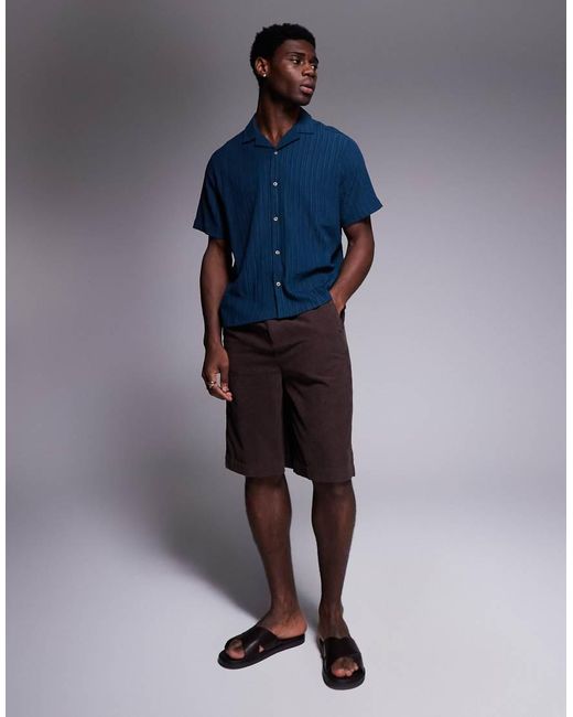 Camisa Con Cuello De Solapas De Tejido Texturizado De ASOS de hombre de color Blue