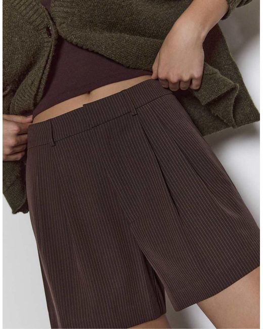 Stradivarius Gray Striped Smart Shorts With Darts