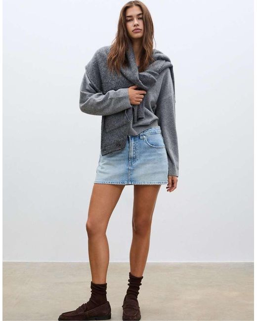 Stradivarius Blue D62 Denim Skort