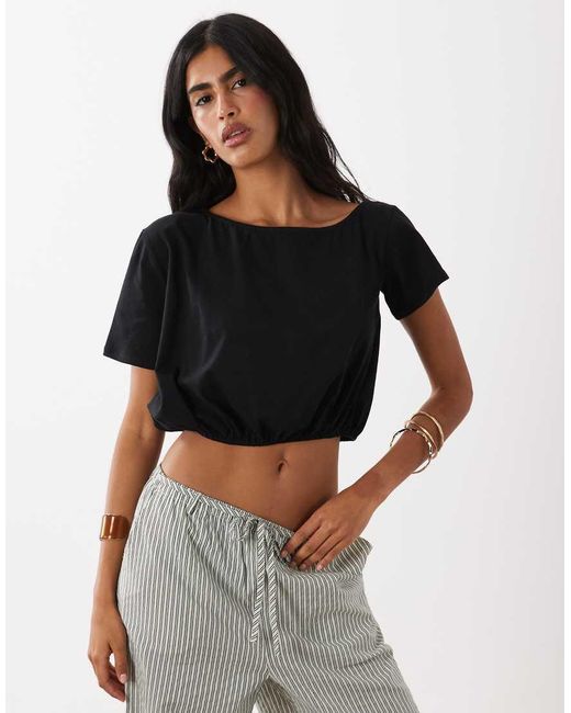 ASOS Black Off Shoulder Bubble Hem Top