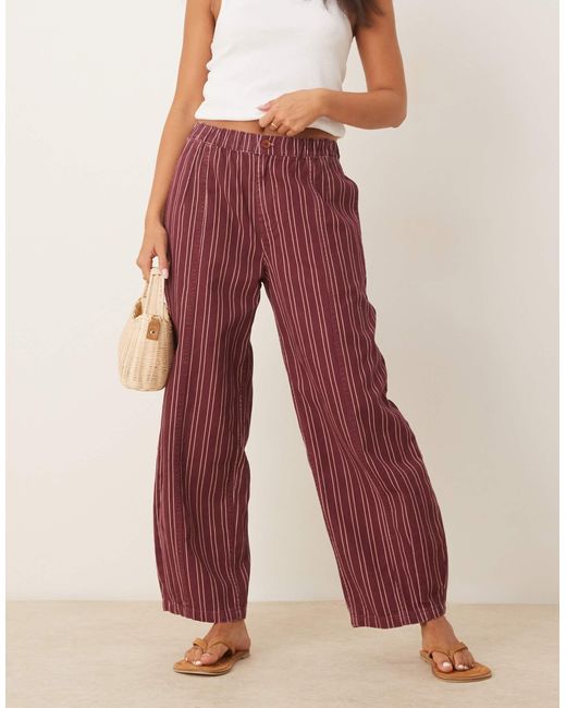 Pantalon rayé ample à enfiler - bordeaux délavé ASOS en coloris Red