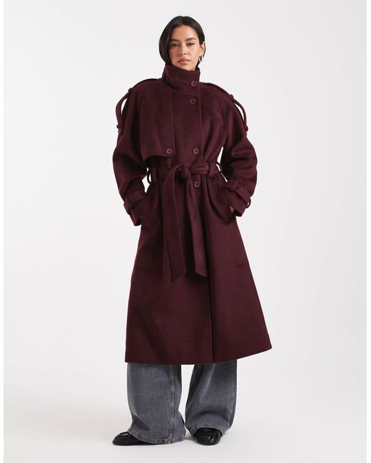 ASOS Red Formal Longline Funnel Neck Trench Coat