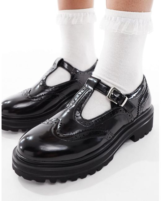 SEQWL Black Jeep Mary Janes With Broguing Detail