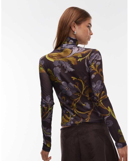 ASOS Black Sheer Paisley Roll Neck Long Sleeve Top