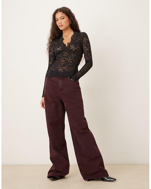 Free People Black All Day Lace Long Sleeve Top