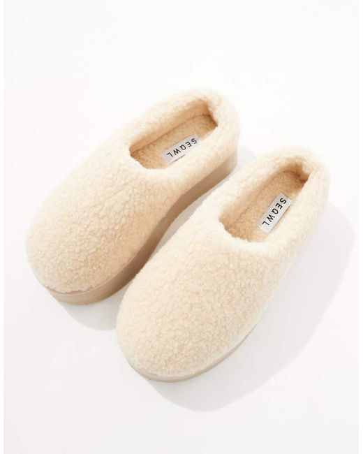 SEQWL Gray Fluffy Teddy Flatform Mules