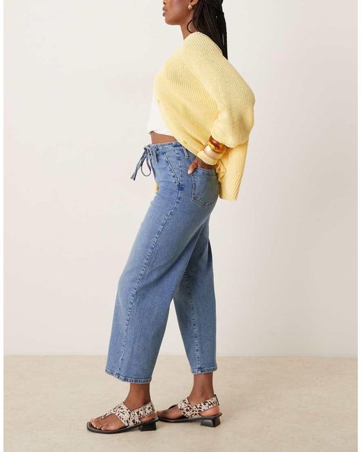 Jdy Cropped Jeans Met Wijde Pijpen En Gestrikte Taille in het Blue