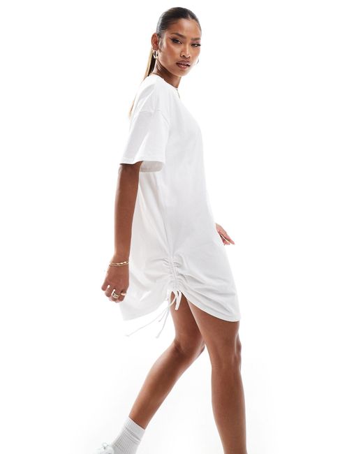 In The Style White Ruched Side Oversized Mini T-shirt Dress