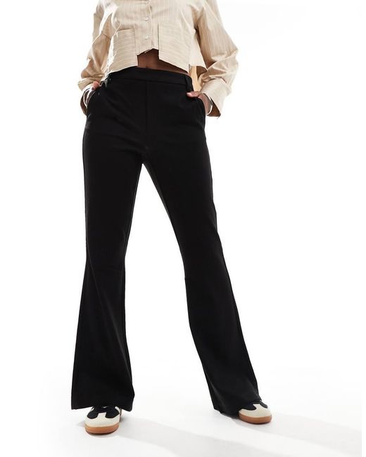 Object Black Mid Rise Pull On Flared Trousers
