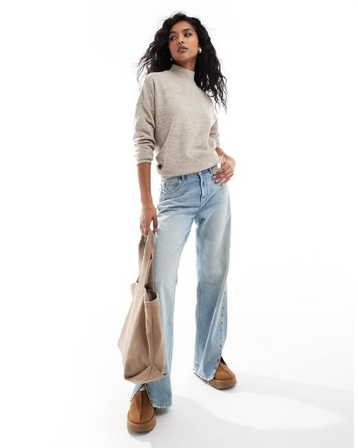 Vero Moda Gray High Neck Oversized Jersey Top