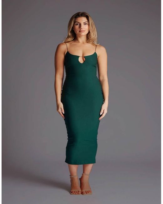 Vesper Green Bodycon Midaxi Dress With Cut Out