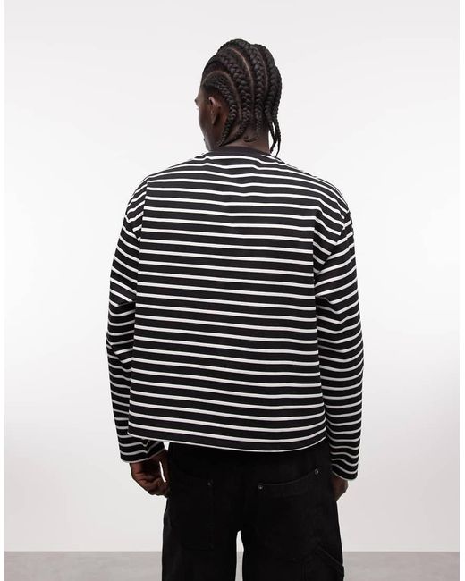 Collusion Black Heavyweight Stripe Long Sleeve Boxy Oversized T-shirt for men
