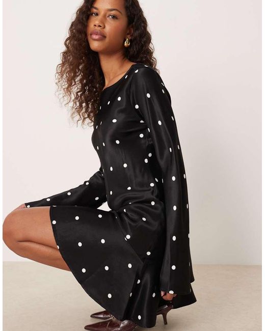 ASOS Black Flare Sleeve Satin Mini Dress