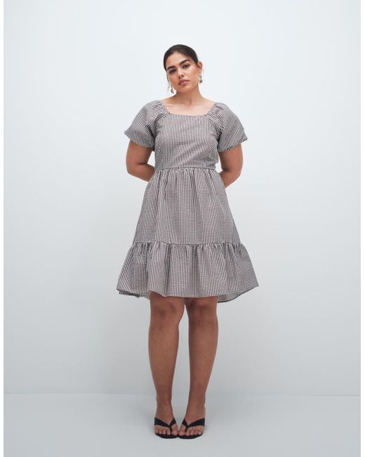 Noisy May Gray Tiered Seersucker Mini Dress With Open Tie Back