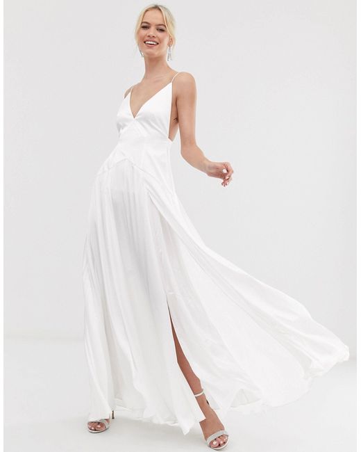 ASOS White – Hochzeitskleid mit dünnen Trägern und zwei Schlitzen vorn