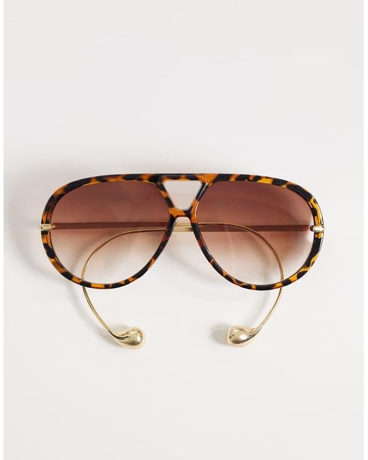Kaiia Brown Exclusive Smoky Lens Curved Aviator Sunglasses