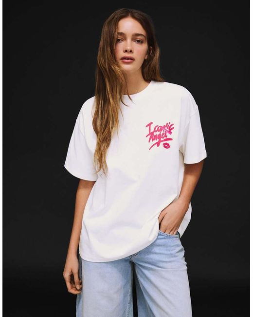 Bershka Black Short Sleeve Print T-shirt
