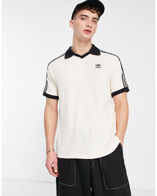 adidas Originals 3 Stripe Waffle Polo in White for Men | Lyst Australia