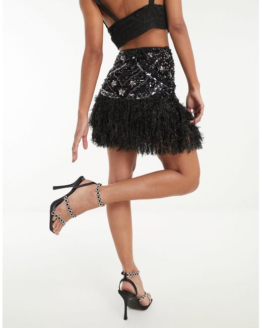 ASOS Black Embellished Mini Skirt With Feather Hem