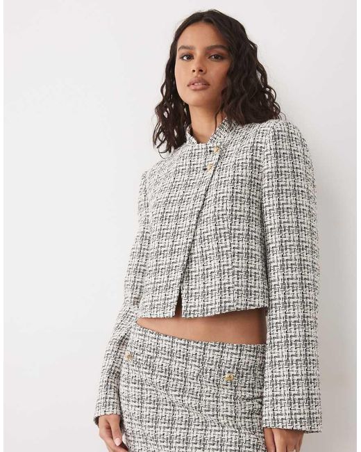 Miss Selfridge Gray Clean Mandarin Crop Blazer
