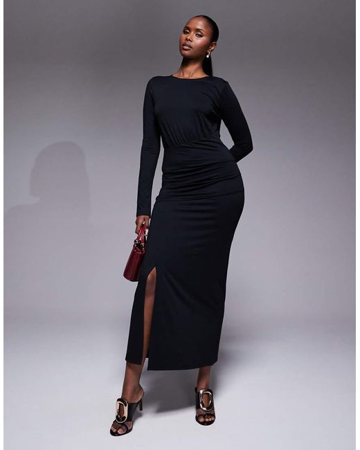 ASOS Blue Cinched Waist Front Slit Detail Maxi Dress