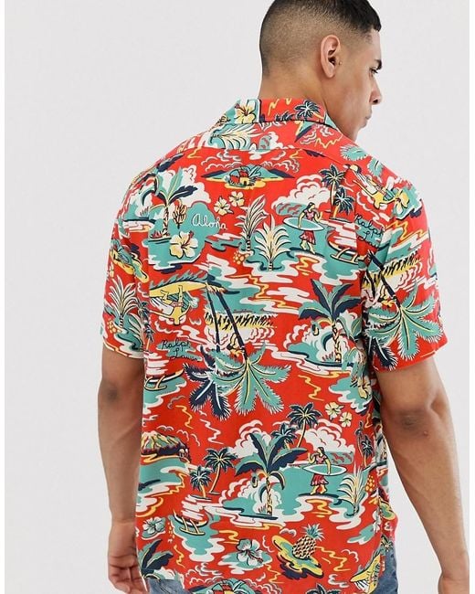 Polo Ralph Lauren Synthetic Surf Print Hawaiian Print Short Sleeve Pockets  Shirt in Red for Men | Lyst