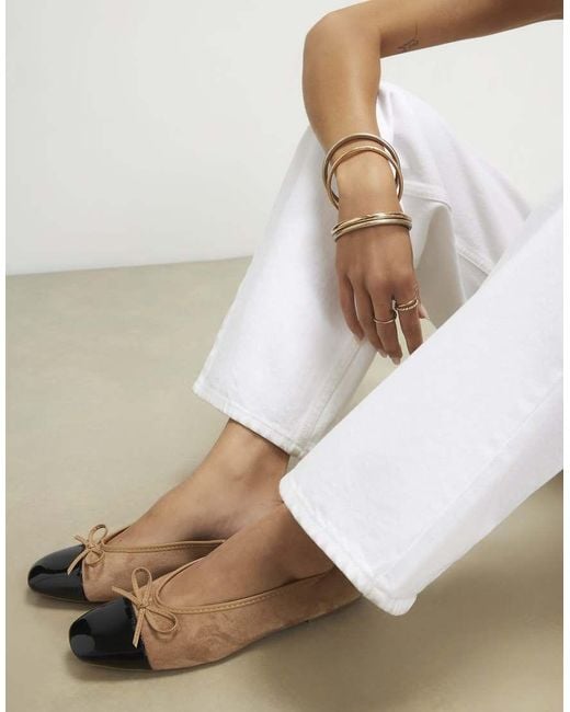 River Island White Toe Cap Bow Ballet Pumps