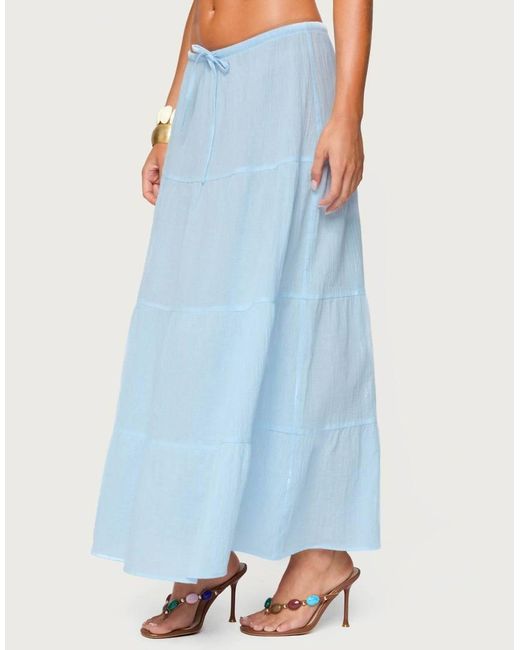 Edikted Blue Kaila Cotton Tiered Maxi Skirt