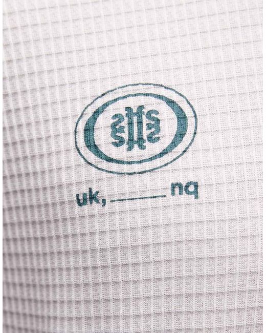 Faded Store White 100% Cotton Long Sleeve Waffle T-shirt With Front Logo Print for men