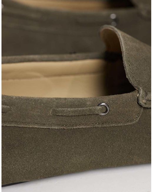 Mango Green 100% Suede Drivers With Grommet Detailing for men