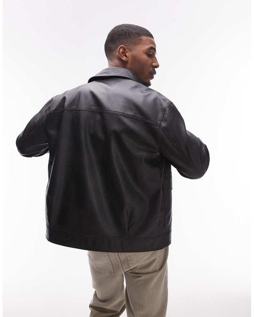 Topman Gray Faux Leather Jacket With Front Pockets for men