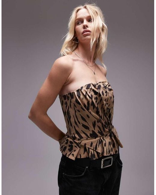 & Other Stories Brown Pleated Drape Detail Bustier Top With Asymmetric Drape Hem