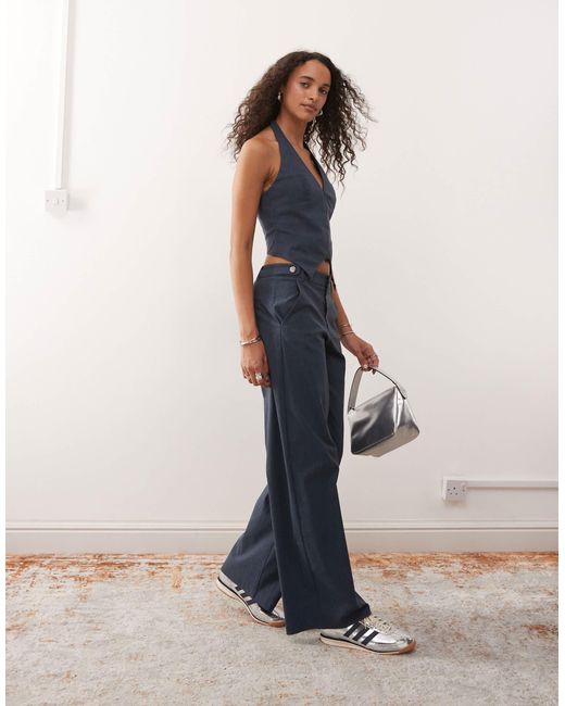 Pantalon habillé en bengaline à taille basse - bleu denim Collusion en coloris Blue
